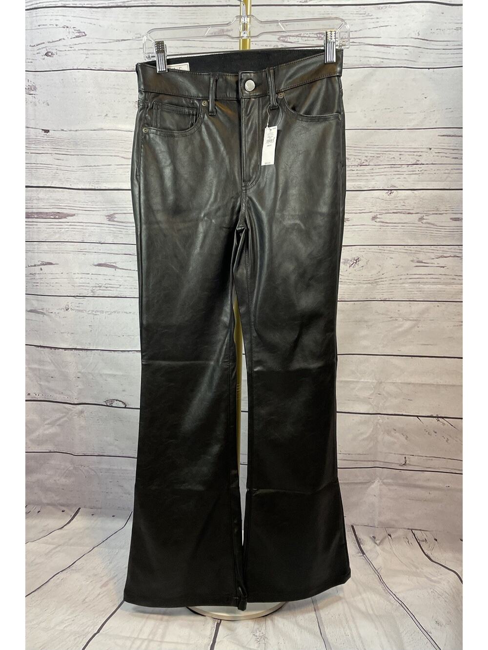 NWT Gap High Rise Vegan Leather ’70s Flare Pants Black Size 2 Petite